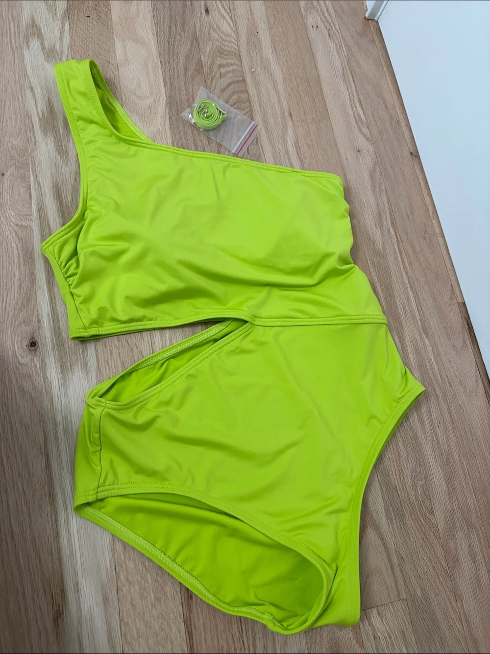 Michael Kors Neon Lime One-Shoulder Cutout One-Piece Swimsuit